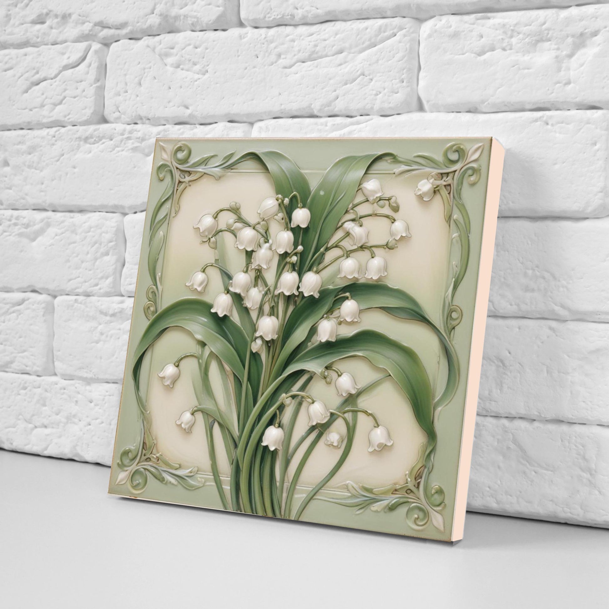 Art Nouveau Flower Ceramic Tiles - Set of 2 Art Nouveau Wall Decor Tiles - Kitchen Backsplash Tiles, Table Decorative Tiles, Bathroom Tiles