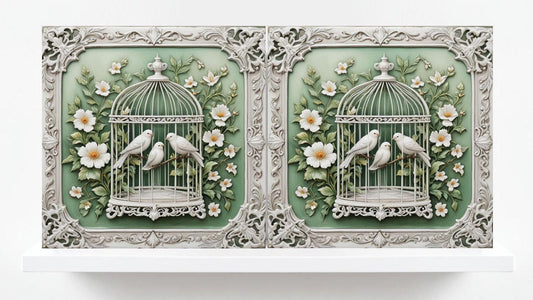 Art Nouveau Bird and Flower Ceramic tiles -Set of 2 Art Nouveau Bird Wall Decor Tiles,Bird Tiles -Kitchen Backsplash Tiles,Bathroom Decor