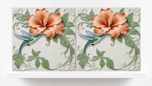 Art Nouveau Bird and Flower Ceramic tiles -Set of 2 Art Nouveau Bird Wall Decor,Bird Tiles Hummingbird -Kitchen Backsplash ,Bathroom Tiles