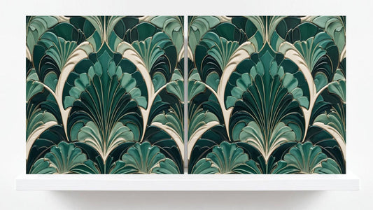 Art Deco Ceramic Tiles Green- Set of 2 Art Deco Wall Decor Geometric Tiles - Kitchen Backsplash Tiles,Table Decorative Tiles, Bathroom Tiles
