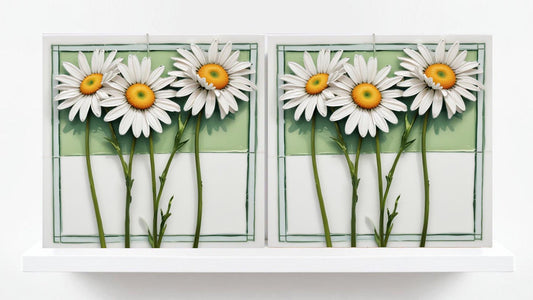 Floral Daisy Tiles Flowers Design - Set of 2 Flower Wall Decor Tiles,Kitchen Backsplash Tiles,Table Decorative Tiles, Bathroom Tiles,Coaster