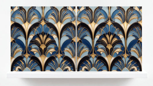 Art Deco Ceramic tiles Blue- Set of 2 Art Deco Wall Decor Geometric Tiles - Kitchen Backsplash Tiles, Table Decorative Tiles, Bathroom Tiles