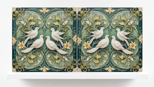 Art Nouveau Bird and Flower Ceramic tiles -Set of 2 Art Nouveau Bird Wall Decor Tiles,Bird Tiles -Kitchen Backsplash Tiles,Bathroom Tiles
