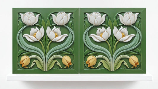 Tulip Tiles Floral Flowers Tile Tulips Design - Set of 2 Decorative ceramic tiles, Bathroom, Kitchen Backsplash, Sink Splashback,Accent Wall