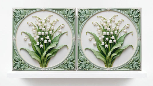 Art Nouveau Flower Ceramic Tiles - Set of 2 Art Nouveau Wall Decor Tiles - Kitchen Backsplash Tiles, Table Decorative Tiles, Bathroom Tiles