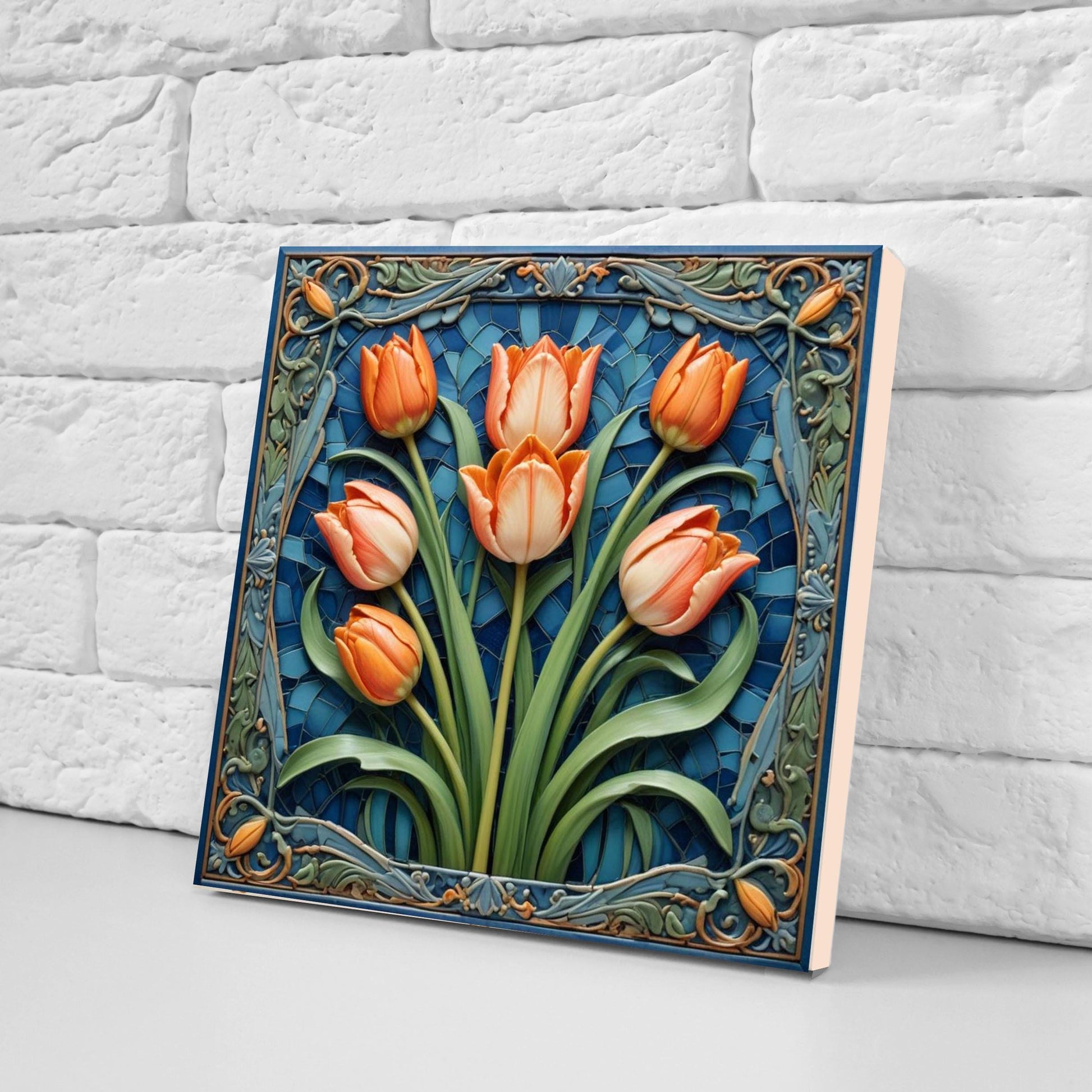 Art Nouveau Flower Ceramic Tiles - Set of 2 Art Nouveau Wall Decor Tiles - Kitchen Backsplash Tiles, Table Decorative Tiles, Bathroom Tiles