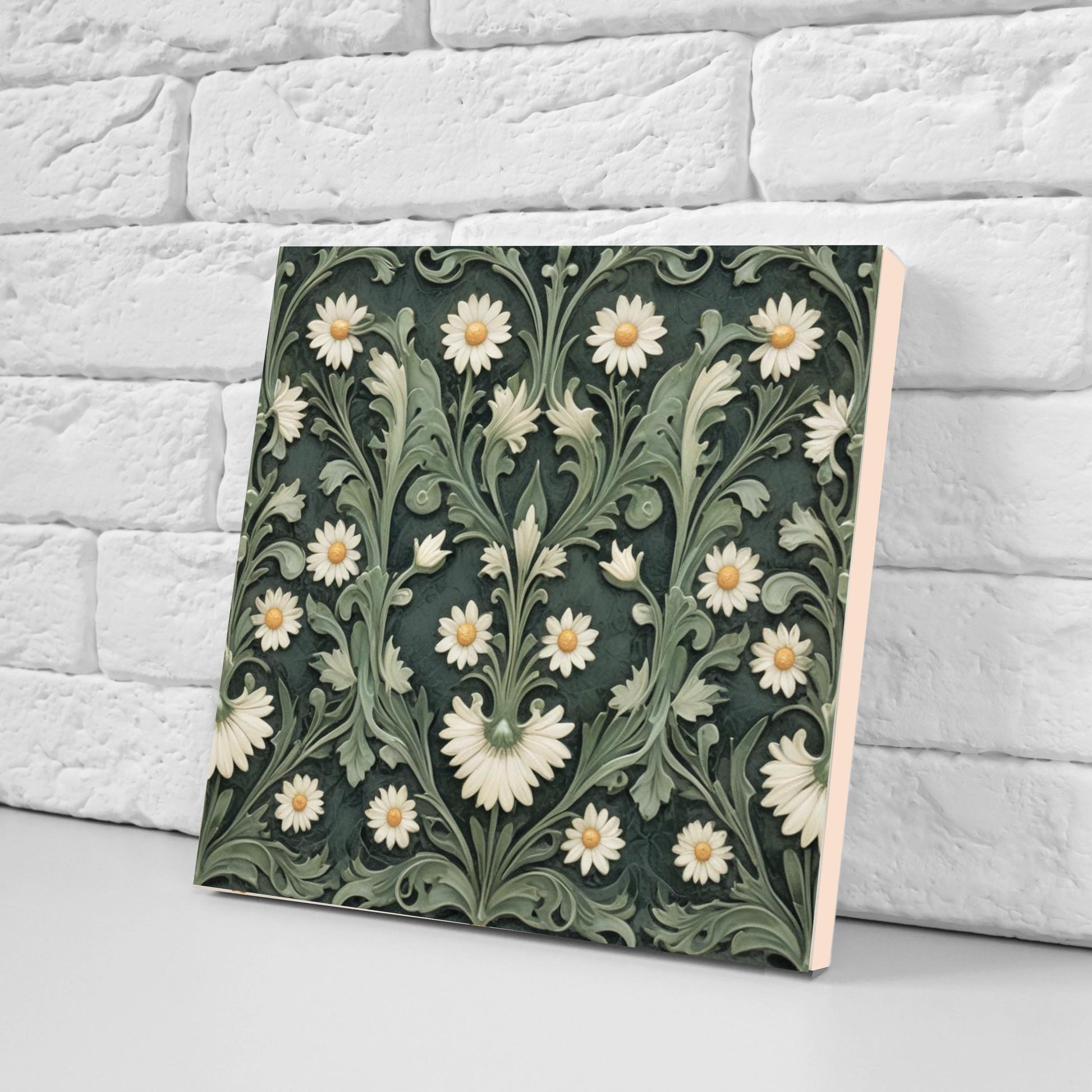 Daisy Tile for Backsplash, Flower Design Wall Art -Set of 2 Flowers Daisies Wall Decor Tiles, Kitchen Backsplash, Bathroom, Sink Splashback