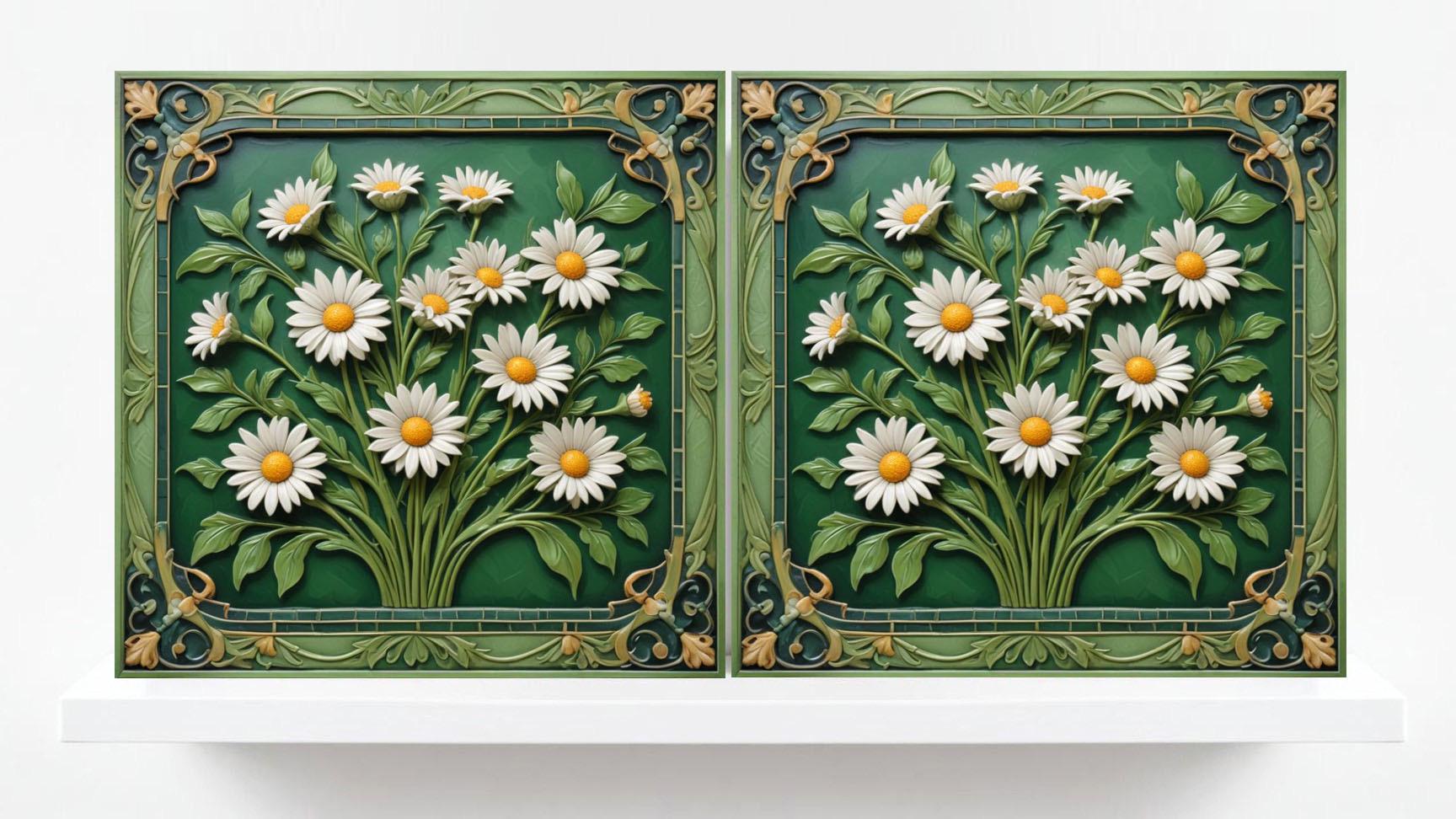 Floral Tiles Daisy Flower Design - Set of 2 Flowers Daisies Wall Decor Tiles, Kitchen Backsplash Tiles,Table Decorative Tiles,Bathroom Tiles