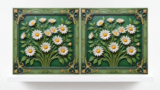 Floral Tiles Daisy Flower Design - Set of 2 Flowers Daisies Wall Decor Tiles, Kitchen Backsplash Tiles,Table Decorative Tiles,Bathroom Tiles