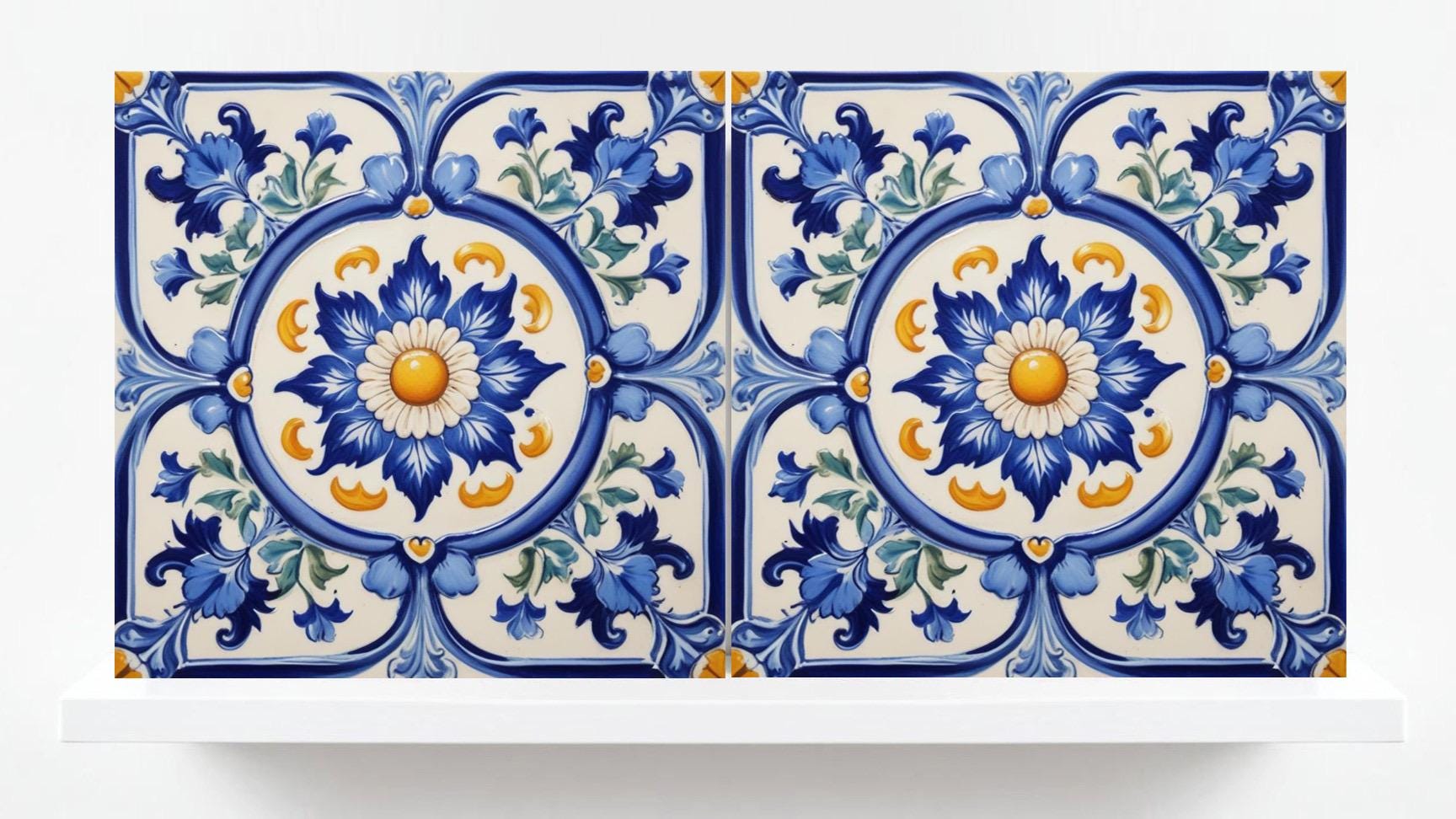 Italian Majolica Tiles - Set of 2 Sicilian Wall Decor Tiles - Kitchen Backsplash Tiles, Mediterranean Tiles Blue, Bathroom, Shower, Sink