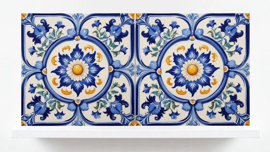 Italian Majolica Tiles - Set of 2 Sicilian Wall Decor Tiles - Kitchen Backsplash Tiles, Mediterranean Tiles Blue, Bathroom, Shower, Sink