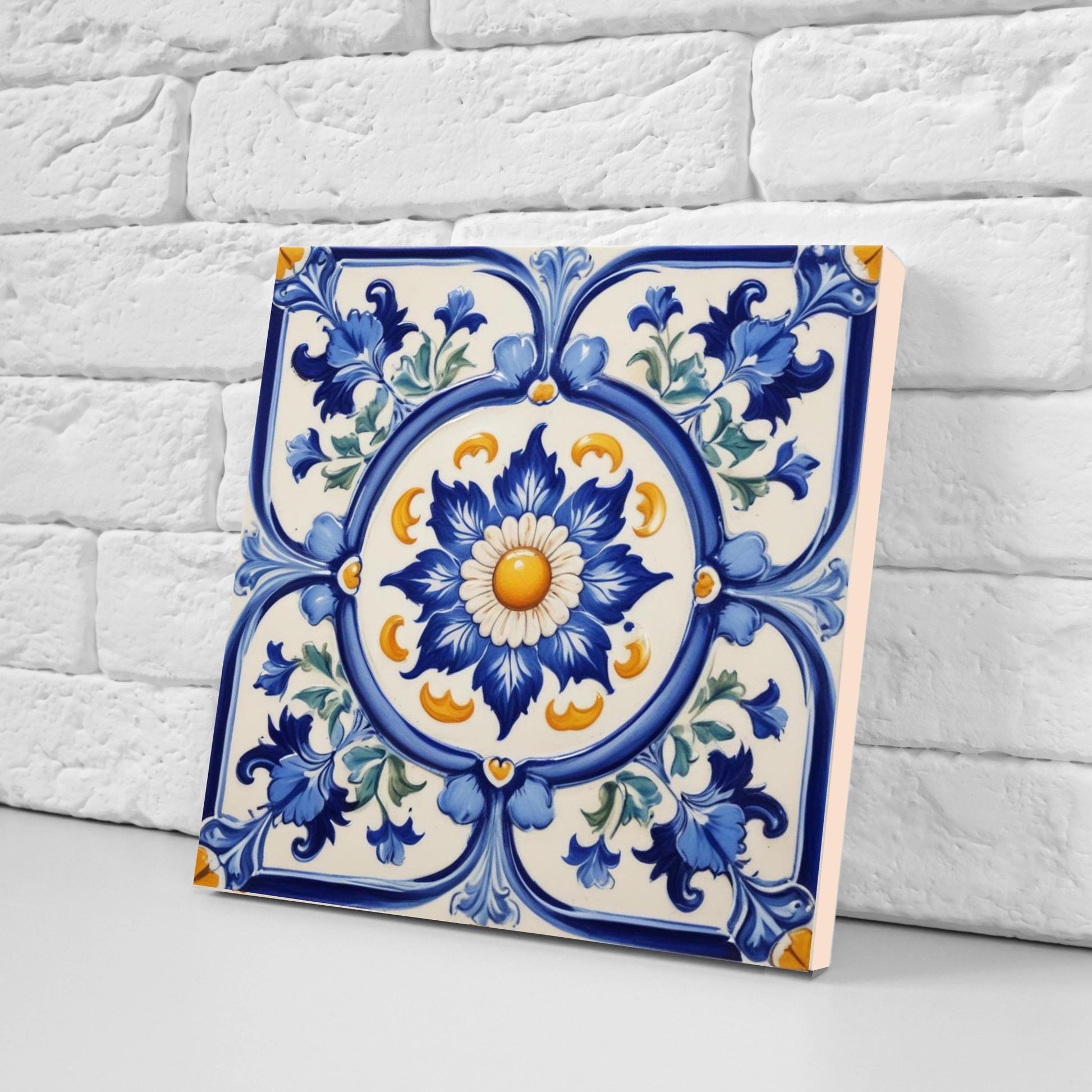 Italian Majolica Tiles - Set of 2 Sicilian Wall Decor Tiles - Kitchen Backsplash Tiles, Mediterranean Tiles Blue, Bathroom, Shower, Sink