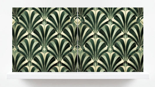 Art Deco Ceramic Tiles Green- Set of 2 Art Deco Wall Decor Geometric Tiles - Kitchen Backsplash Tiles,Table Decorative Tiles, Bathroom Tiles