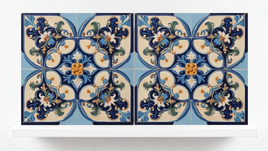 Italian Majolica Tiles - Set of 2 Sicilian Wall Decor Mediterranean Tiles - Kitchen Backsplash, Sink Splashback,Bathroom, Fireplace,Coaster