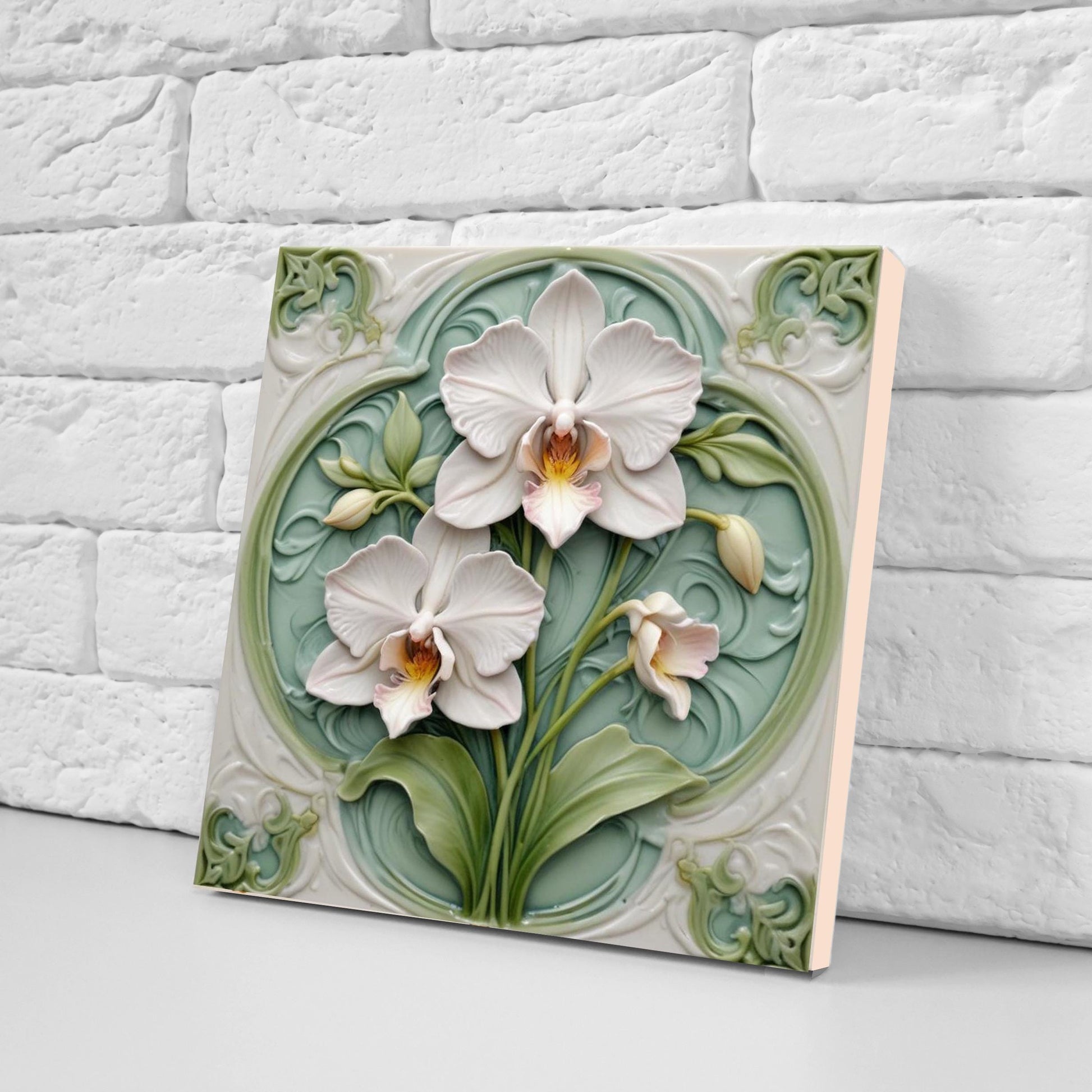 Art Nouveau Flower Ceramic tiles - Set of 2 Botanical Wall Decor Tiles - Kitchen Backsplash , Sink Splashback, Bathroom,Shower,Accent Wall