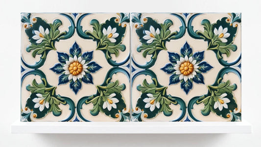Italian Majolica Tiles Floral -Set of 2 Sicilian Wall Decor Tiles -Kitchen Backsplash Tiles, Table Decorative Tiles, Bathroom Tiles, Coaster