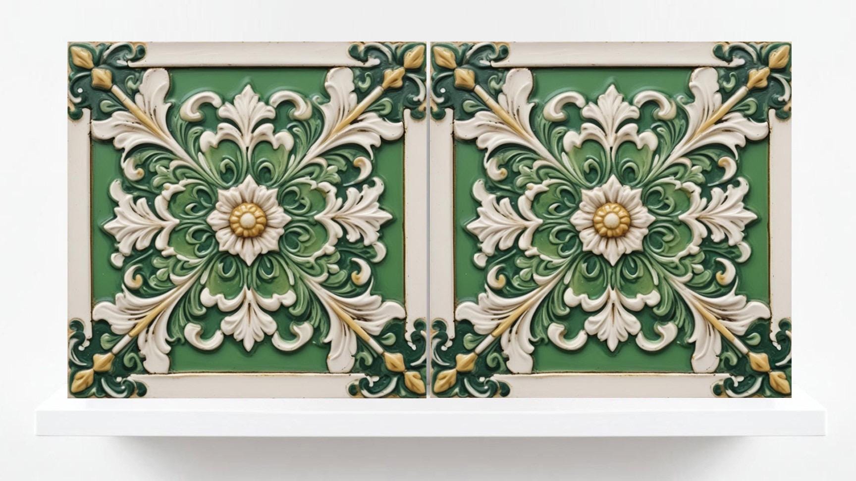 Italian Majolica Tiles Floral -Set of 2 Sicilian Wall Decor Tiles -Kitchen Backsplash Tiles, Table Decorative Tiles, Bathroom Tiles, Coaster