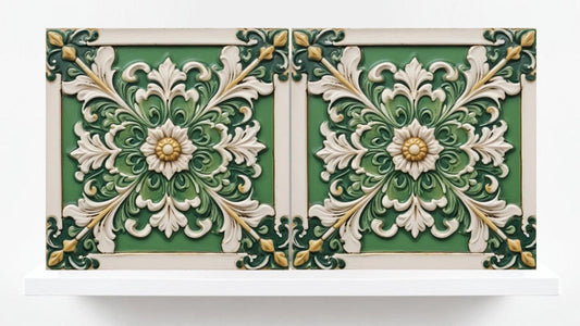 Italian Majolica Tiles Floral -Set of 2 Sicilian Wall Decor Tiles -Kitchen Backsplash Tiles, Table Decorative Tiles, Bathroom Tiles, Coaster