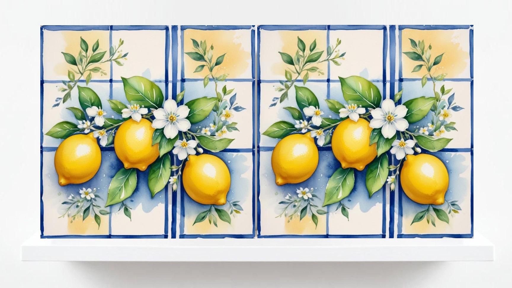 Italian Majolica Lemon Tiles - Set of 2 Italian Wall Decor Tiles - Kitchen Backsplash Tiles, Table Decorative Tiles, Bathroom Tiles, Coaster