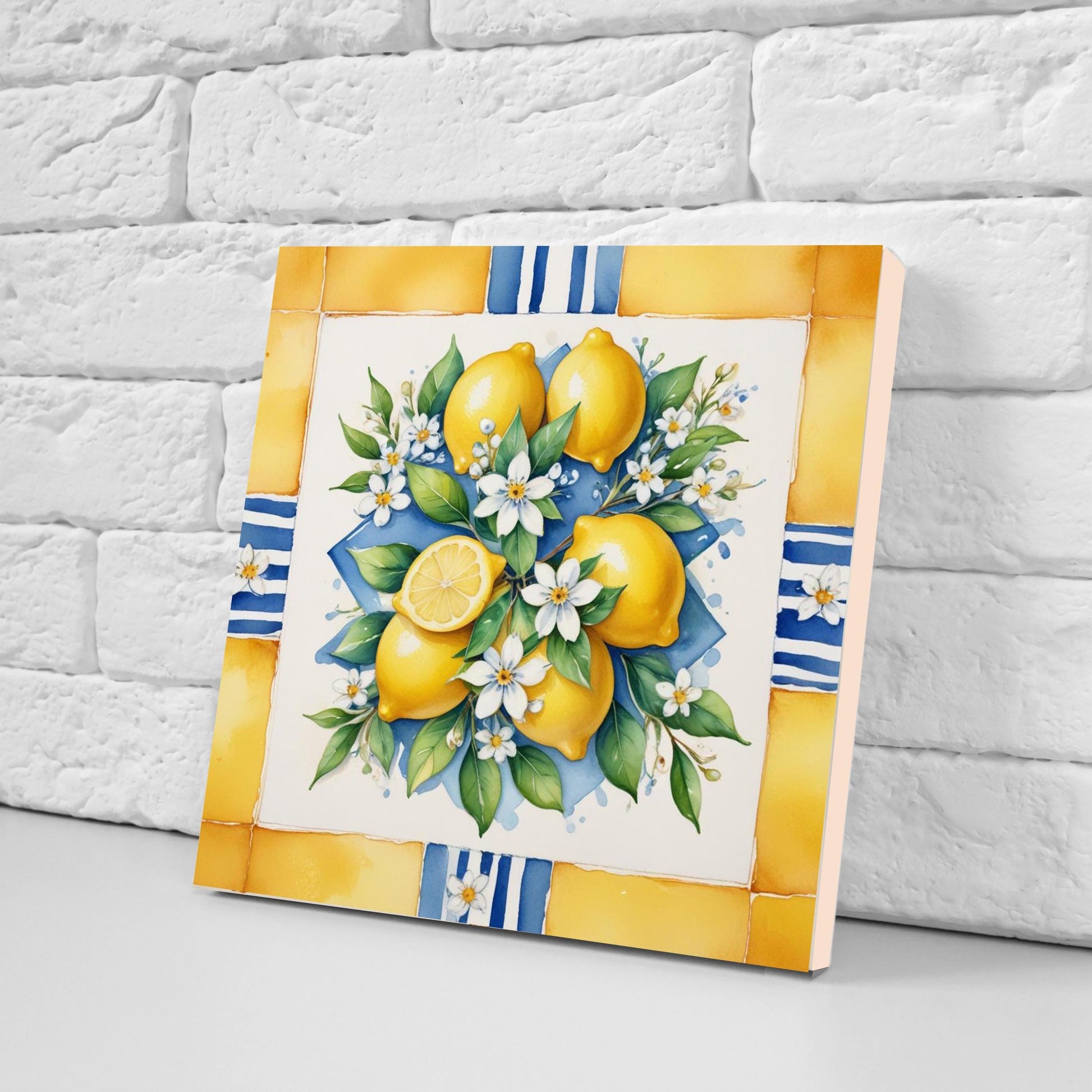 Italian Majolica Lemon Tiles - Set of 2 Italian Wall Decor Tiles - Kitchen Backsplash Tiles, Table Decorative Tiles, Bathroom Tiles, Coaster