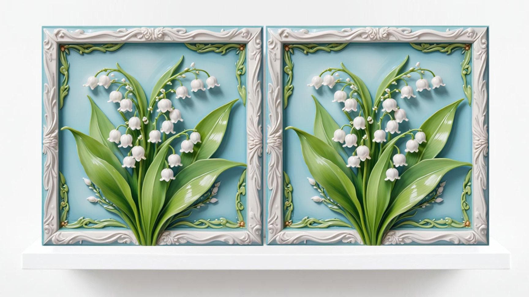 Lily of The Valley Tile Art Nouveau Flower Flat Print Ceramic Tiles - Set of 2 Art Nouveau Wall Decor - Kitchen Backsplash Tiles, Bathroom