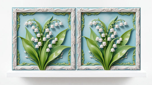 Lily of The Valley Tile Art Nouveau Flower Flat Print Ceramic Tiles - Set of 2 Art Nouveau Wall Decor - Kitchen Backsplash Tiles, Bathroom