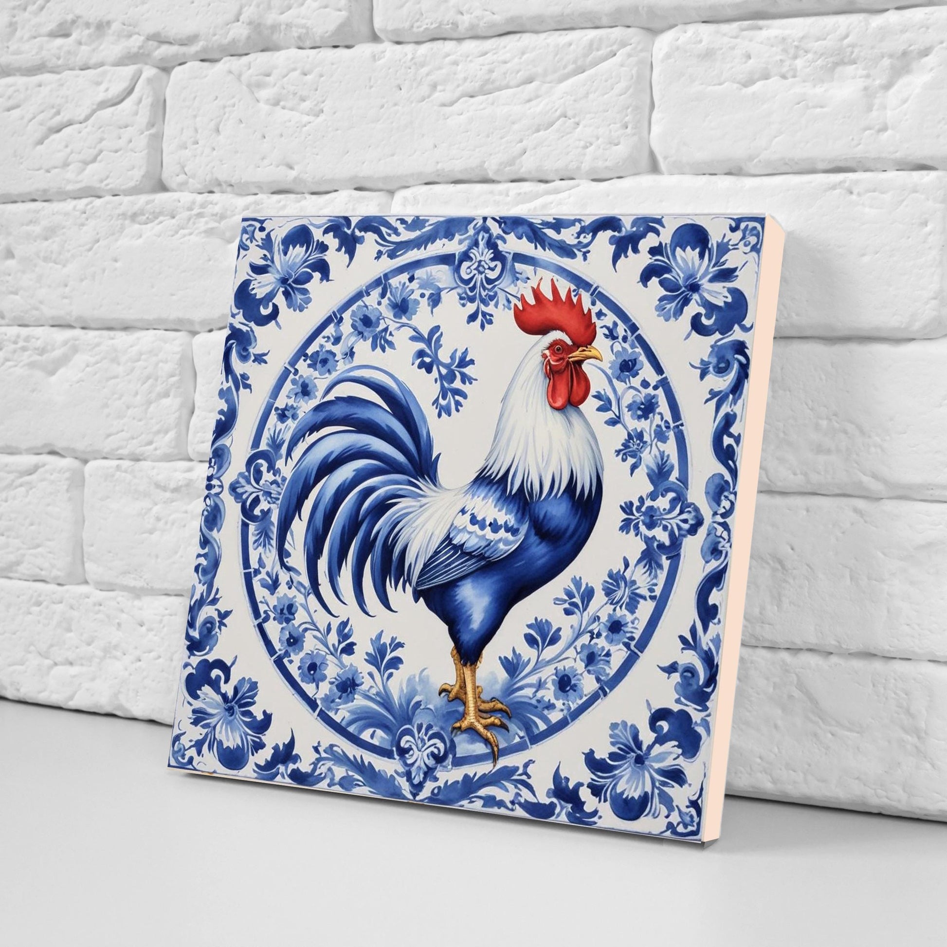 Rooster Tile-Delft Bird-Dutch Blue Ceramic Tile - Set of 2 Ceramic Delftware Tiles-Delft Prints-Kitchen Backsplash,Sink,Bathroom,Shower Wall