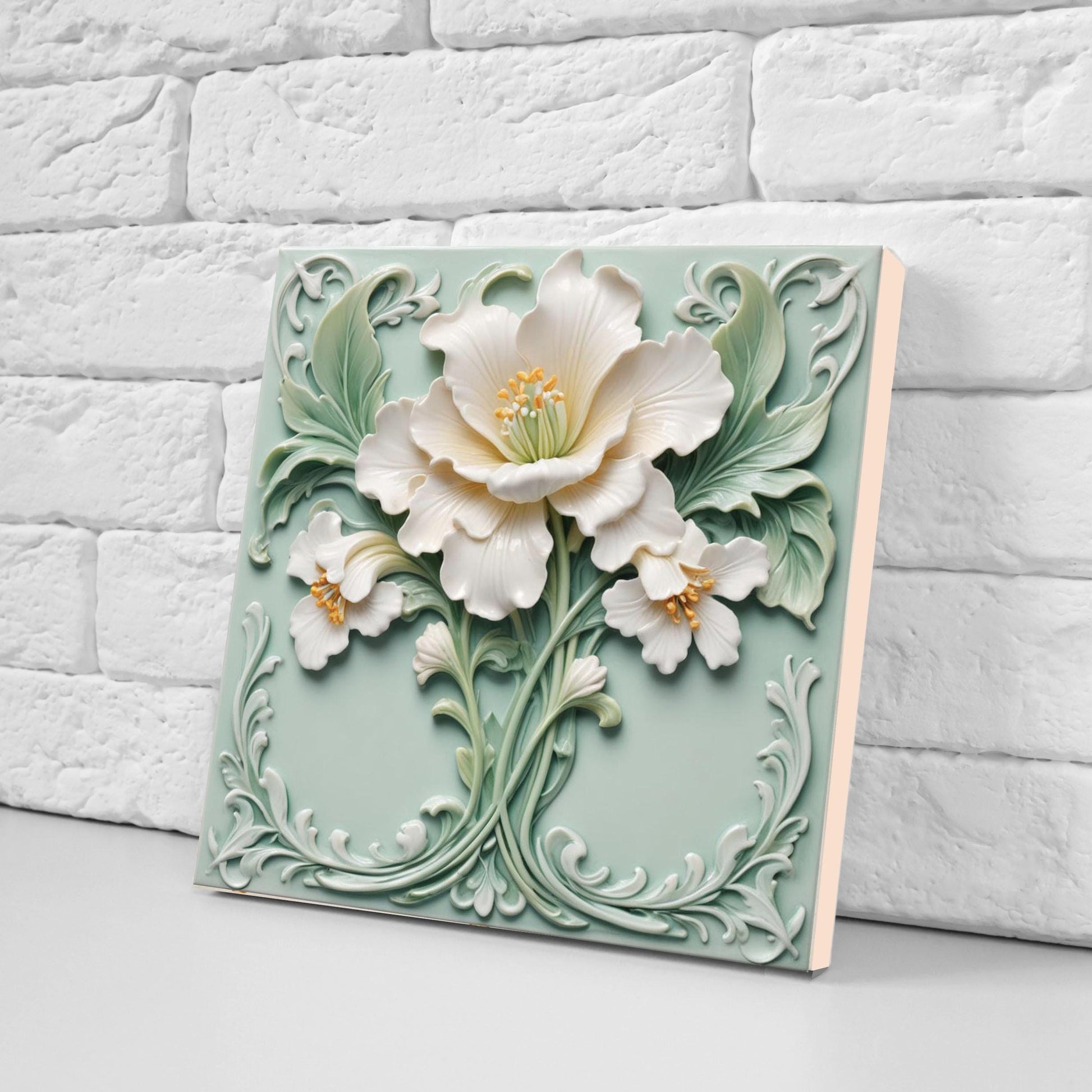 Art Nouveau Tile Rose Flower Ceramic Tiles - Set of 2 Art Nouveau Wall Decor Tiles -Kitchen Backsplash Tiles,Bathroom Tiles, Shower Wall Art