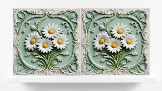 Daisy Tile Backsplash - Set of 2 Flowers Daisies Wall Decor Tiles, Kitchen Backsplash Tiles ,Bathroom Shower Fireplace Tiles,Flat Print