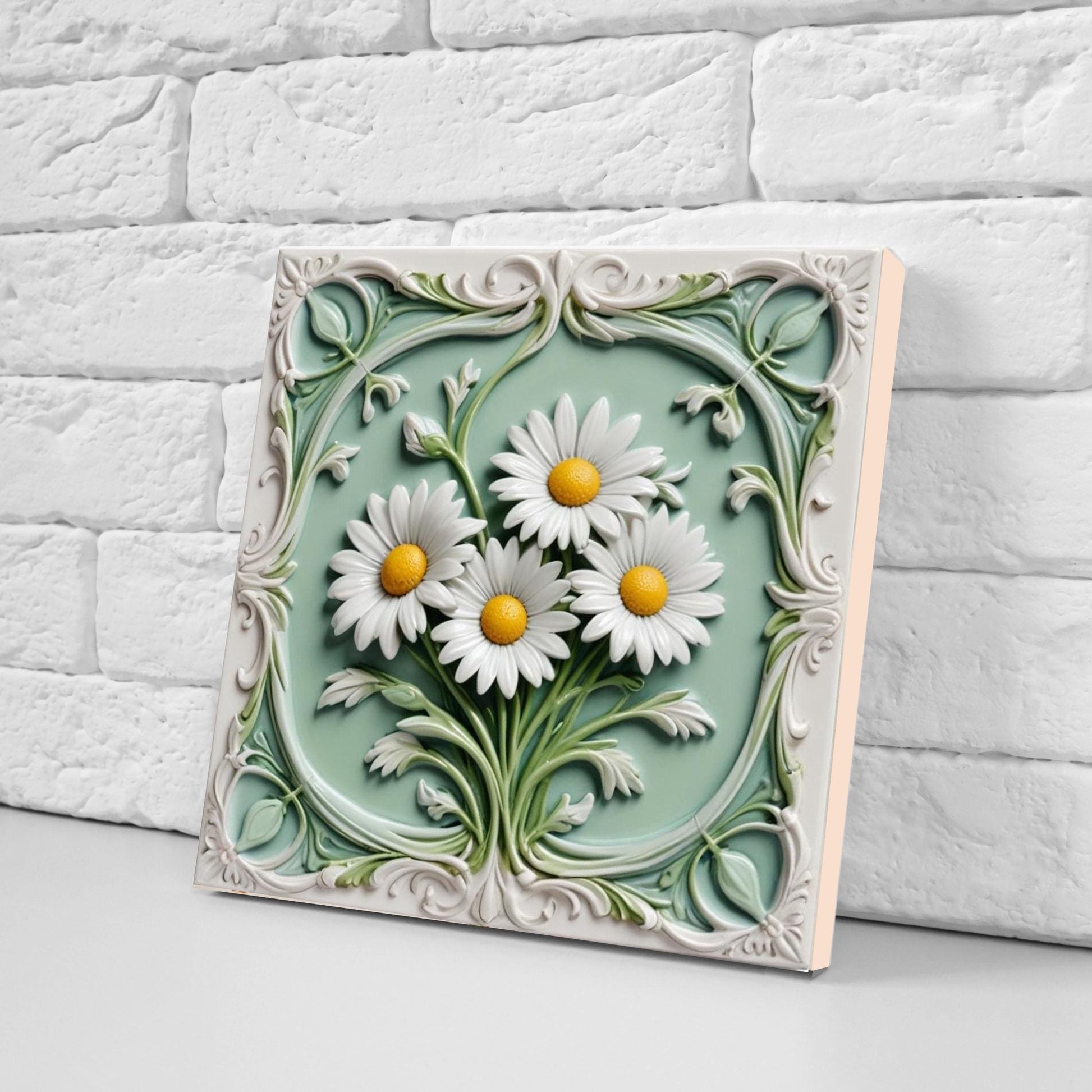 Daisy Tile Backsplash - Set of 2 Flowers Daisies Wall Decor Tiles, Kitchen Backsplash Tiles ,Bathroom Shower Fireplace Tiles,Flat Print