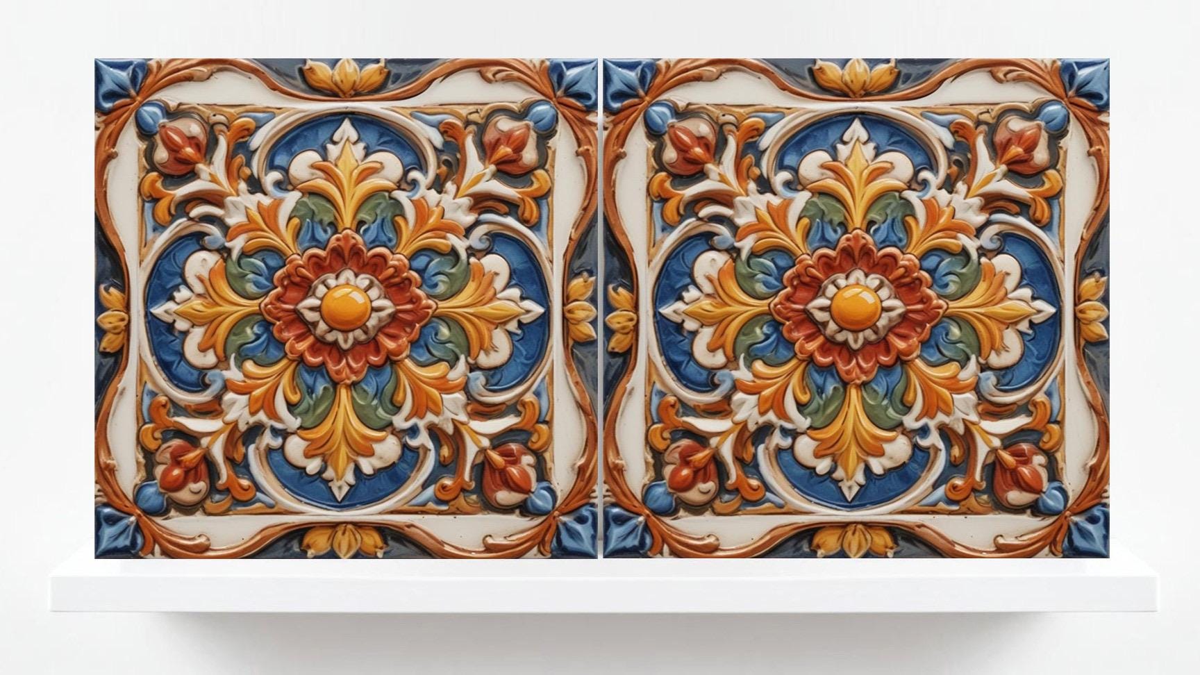 Italian Majolica Tiles - Set of 2 Sicilian Wall Decor Tiles - Kitchen Backsplash Tiles, Table Decorative Tiles, Bathroom Tiles, Coaster