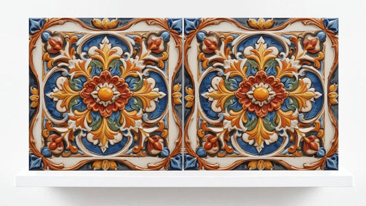 Italian Majolica Tiles - Set of 2 Sicilian Wall Decor Tiles - Kitchen Backsplash Tiles, Table Decorative Tiles, Bathroom Tiles, Coaster