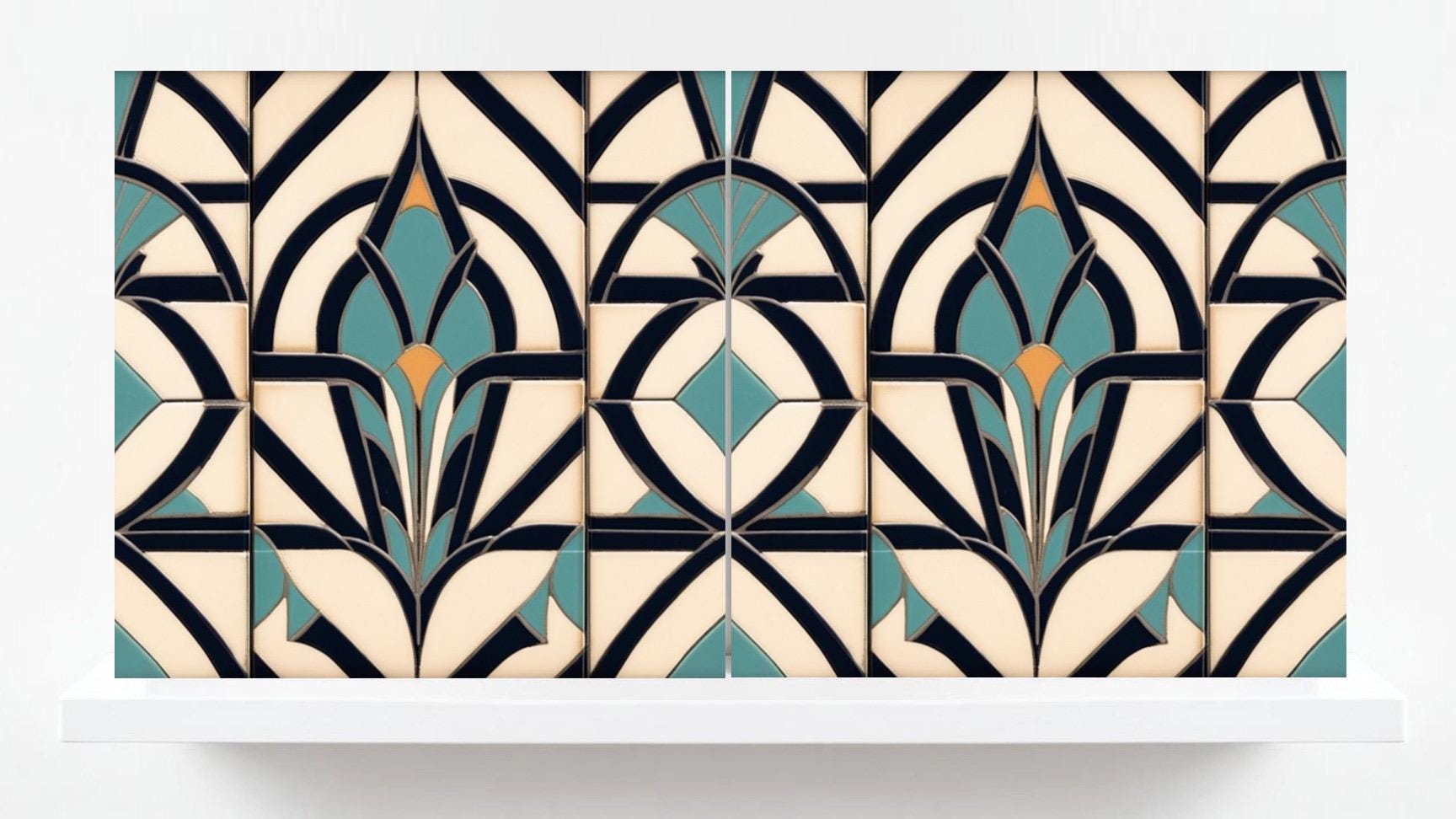 Art Deco Ceramic tiles - Set of 2 Art Deco Wall Decor Geometric Tiles - Kitchen Backsplash Tiles, Table Decorative Tiles, Bathroom Tiles