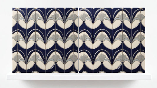 Art Deco Ceramic tiles - Set of 2 Art Deco Wall Decor Geometric Tiles - Kitchen Backsplash Tiles, Table Decorative Tiles, Bathroom Tiles