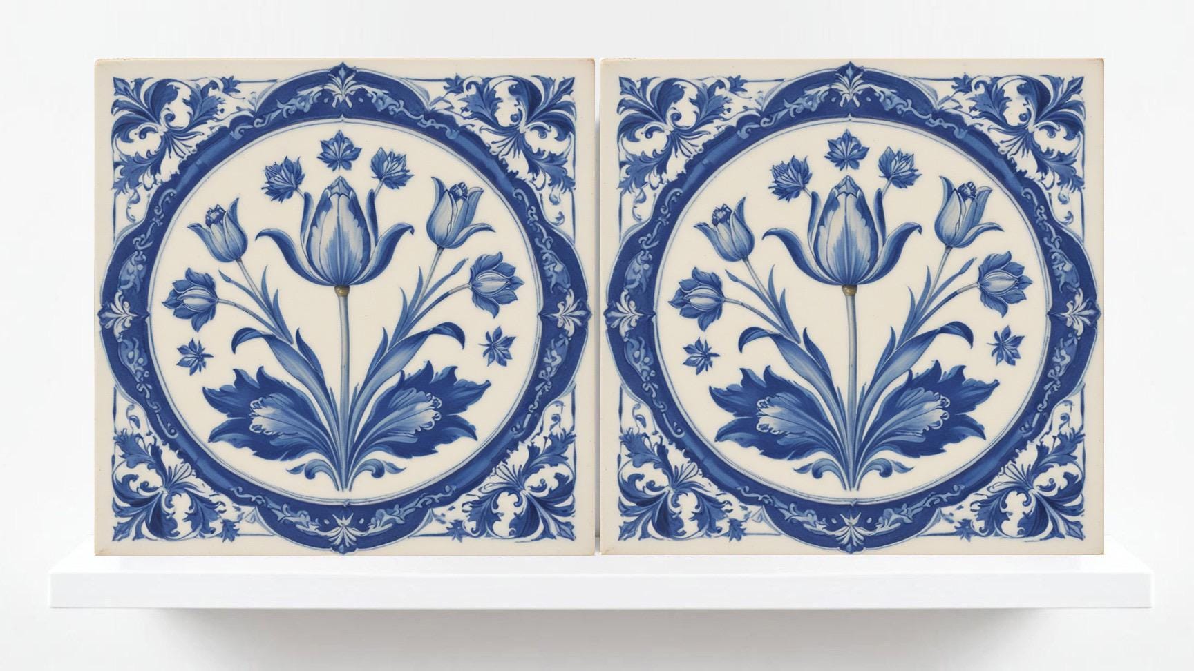 Delft Tulip Tile - Delft Blue Tile - Set of 2 Ceramic Delftware Tiles- Flower Tiles - Delft Prints Wall - Kitchen Backsplash, Sink,Bathroom