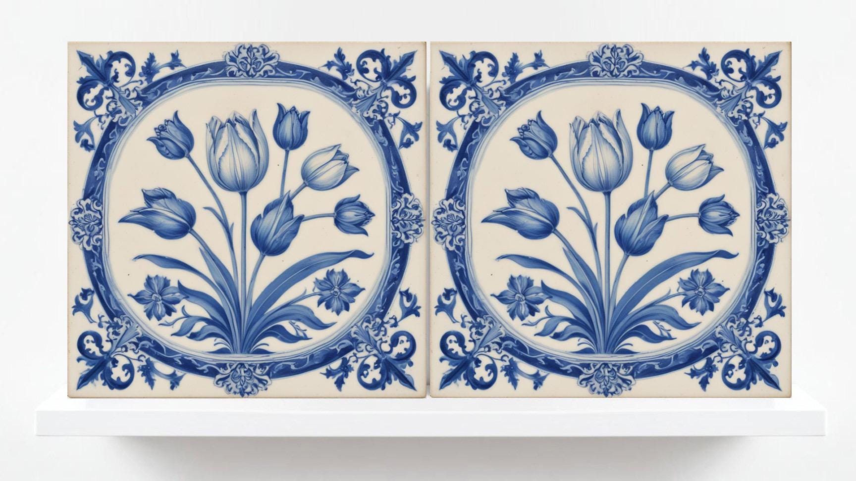 Delft Tulip Tile - Delft Blue Tile - Set of 2 Ceramic Delftware Tiles- Flower Tiles - Delft Prints Wall - Kitchen Backsplash, Sink,Bathroom