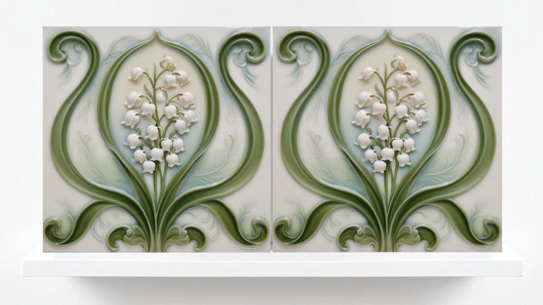 Lily of the Valley Tile - Art Nouveau Flower Ceramic Tiles - Set of 2 Art Nouveau Wall Decor Tiles - Kitchen Backsplash, Bathroom Sink Tiles