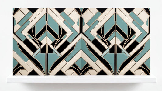 Art Deco Ceramic Tiles Blue - Set of 2 Art Deco Wall Decor Geometric Tiles - Kitchen Backsplash Tiles, Sink Splashback,Bathroom Shower Tiles