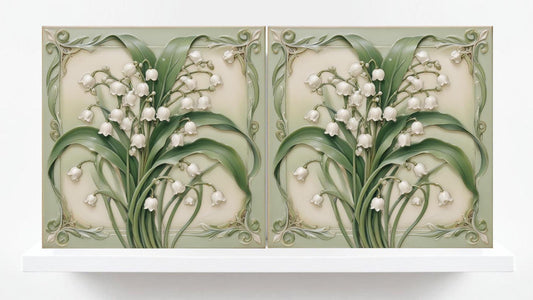 Art Nouveau Flower Ceramic Tiles - Set of 2 Art Nouveau Wall Decor Tiles - Kitchen Backsplash Tiles, Table Decorative Tiles, Bathroom Tiles