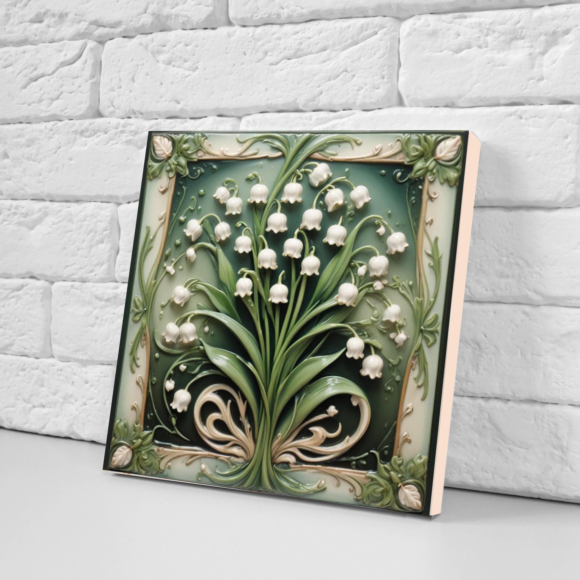 Art Nouveau Flower Ceramic Tiles - Set of 2 Art Nouveau Wall Decor Tiles - Kitchen Backsplash Tiles, Table Decorative Tiles, Bathroom Tiles