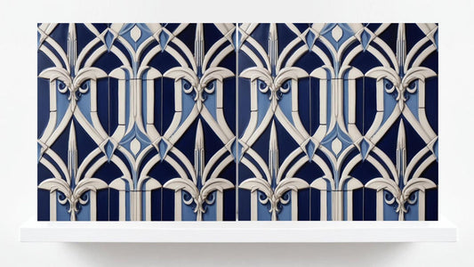 Art Deco Ceramic tiles Blue - Set of 2 Art Deco Wall Decor Geometric Tiles - Kitchen Backsplash , Bathroom, Sink Splashback, Accent Wall Art