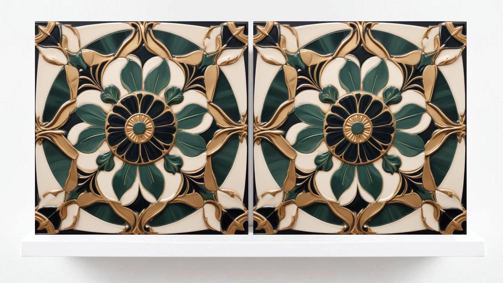 Art Deco Ceramic tiles - Set of 2 Art Deco Wall Decor Geometric Tiles - Kitchen Backsplash Tiles, Table Decorative Tiles, Bathroom Tiles