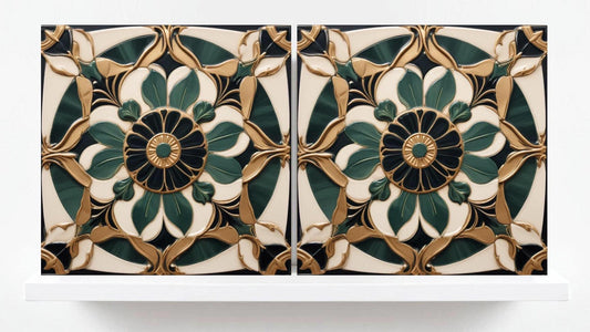 Art Deco Ceramic tiles - Set of 2 Art Deco Wall Decor Geometric Tiles - Kitchen Backsplash Tiles, Table Decorative Tiles, Bathroom Tiles