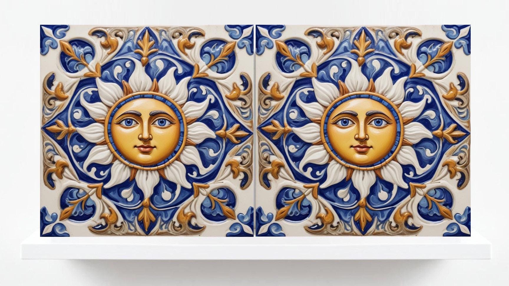 Sicilian Sun Ceramic tiles - Set of 2 Sicilian Wall Decor Tiles - Kitchen Backsplash, Bathroom ,Shower Wall, Italian Tiles,Sink Splashback