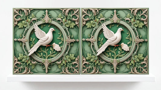 Dove Wall Art Tile Art Nouveau Bird Ceramic tiles-Set of 2 Botanical Bird Art Decor Tiles,Bird Print,Kitchen Backsplash ,Bathroom, Shower