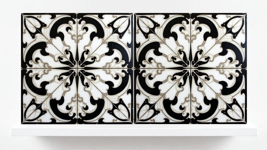 Art Deco Ceramic tiles - Set of 2 Art Deco Wall Decor Geometric Tiles - Kitchen Backsplash, Shower,Bathroom Wall, Fireplace, Sink Splashback