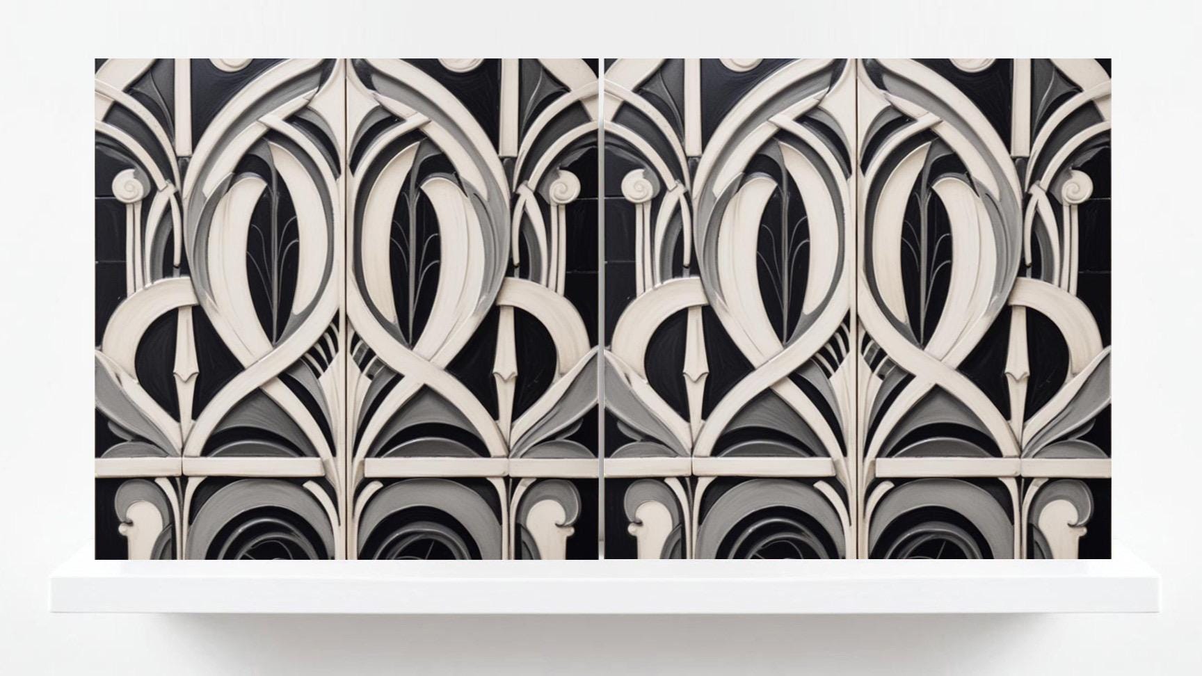 Art Deco Ceramic tiles - Set of 2 Art Deco Wall Decor Geometric Tiles - Kitchen Backsplash, Shower,Bathroom Wall, Fireplace, Sink Splashback