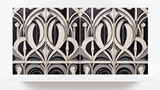 Art Deco Ceramic tiles - Set of 2 Art Deco Wall Decor Geometric Tiles - Kitchen Backsplash, Shower,Bathroom Wall, Fireplace, Sink Splashback