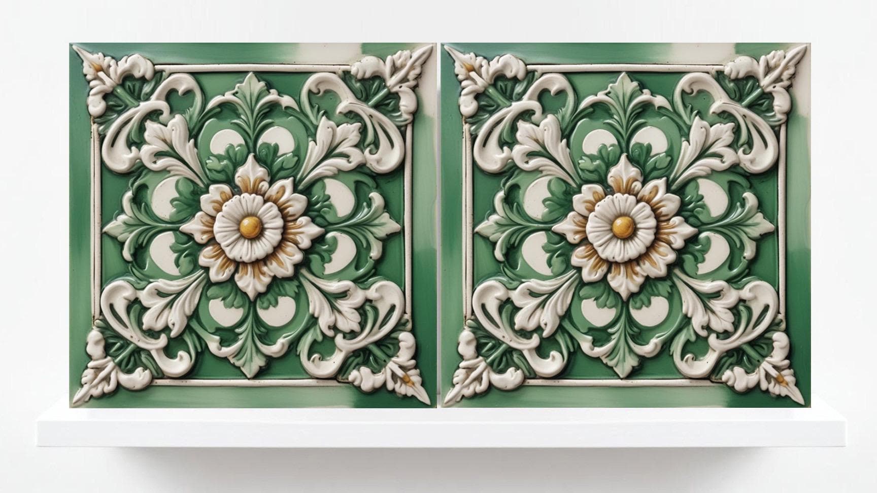 Italian Majolica Tiles Floral -Set of 2 Sicilian Wall Decor Tiles -Kitchen Backsplash Tiles, Table Decorative Tiles, Bathroom Tiles, Coaster