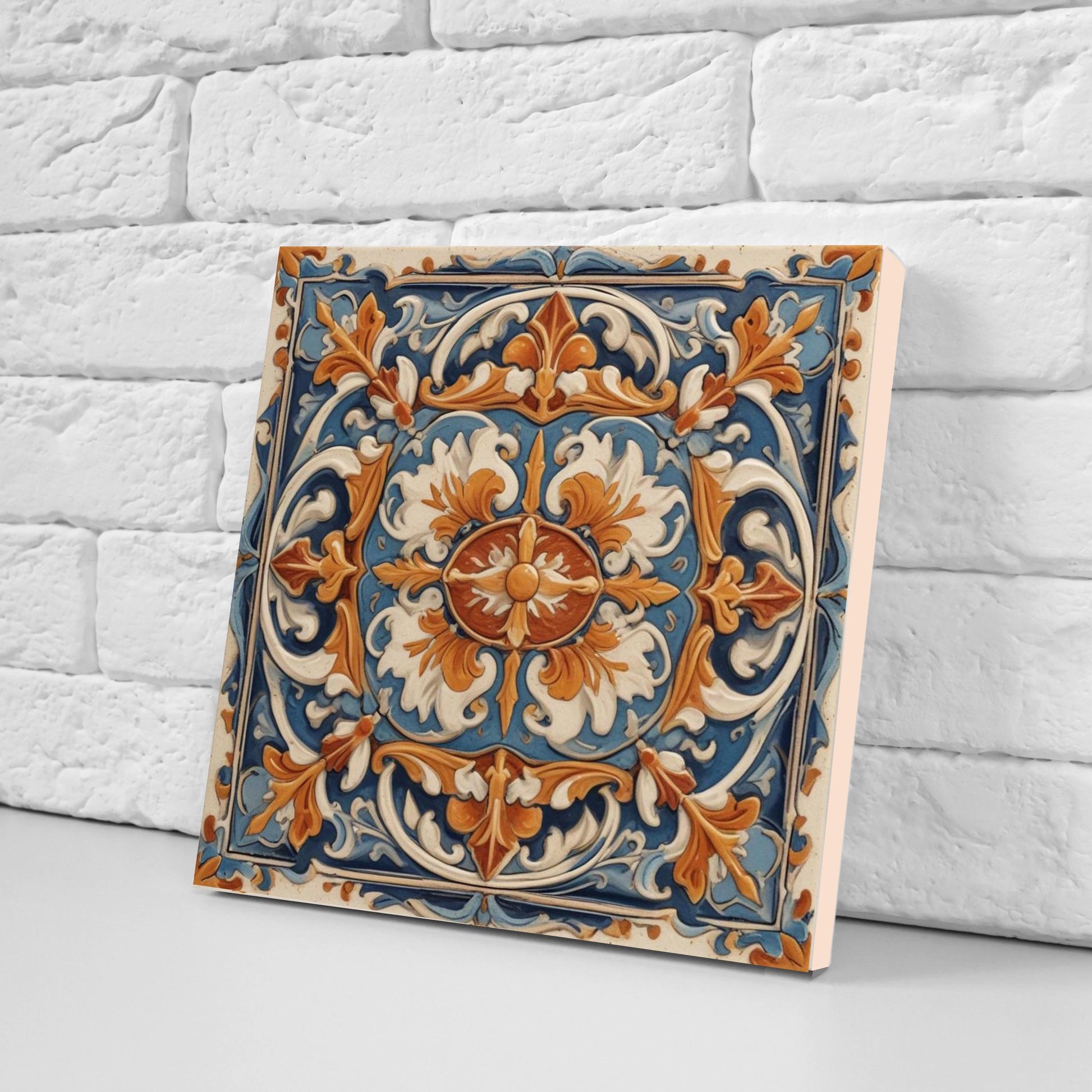 Italian Majolica Tiles - Set of 2 Sicilian Wall Decor Tiles - Kitchen Backsplash, Sink Splashback,Bathroom,Shower Wall Art,Fireplace,Coaster